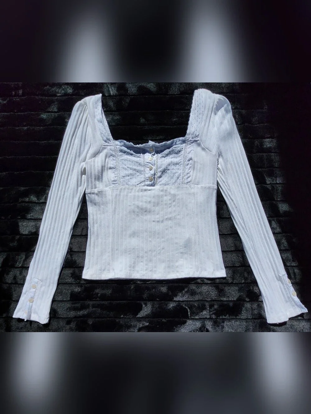 Free People Sugar Sugar White Ribbed Long Sleeve Top Size LARGE‎